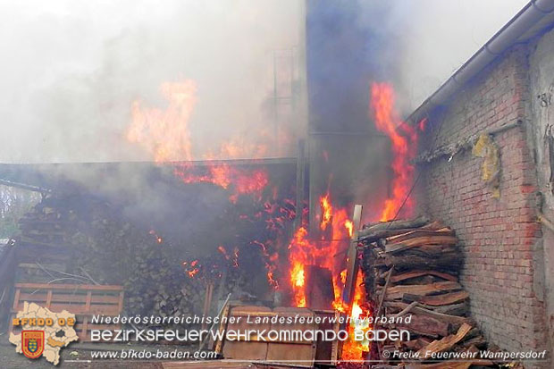 20160330 Brand eines Brennholzlagerplatzes auf einem Firmenareal in Wampersdorf  Foto:  FF Wampersdorf