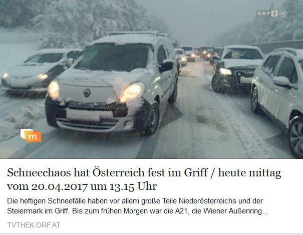 20170419 Verkehrschaos auf der A21 zwischen Alland und Hochstraß  Foto: Screenshot ORF