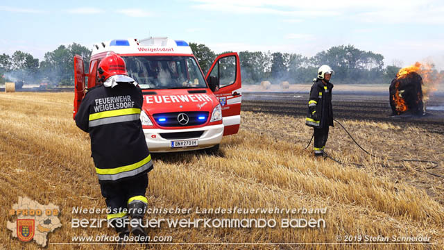 20190705 Abgeerntetes Feld sowie mehrere Rund-Stroballen bei Weigelsdorf abgebrannt  Foto:  Stefan Schneider BFK Baden