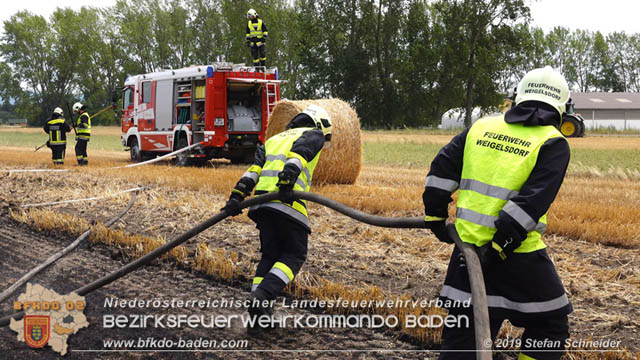 20190705 Abgeerntetes Feld sowie mehrere Rund-Stroballen bei Weigelsdorf abgebrannt  Foto:  Stefan Schneider BFK Baden