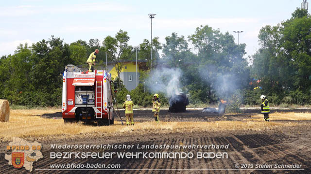 20190705 Abgeerntetes Feld sowie mehrere Rund-Stroballen bei Weigelsdorf abgebrannt  Foto:  Stefan Schneider BFK Baden