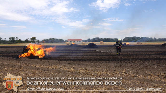 20190705 Abgeerntetes Feld sowie mehrere Rund-Stroballen bei Weigelsdorf abgebrannt Foto: © Stefan Schneider BFK Baden 20190705 Abgeerntetes Feld sowie mehrere Rund-Stroballen bei Weigelsdorf abgebrannt Foto: © Stefan Schneider BFK Baden
