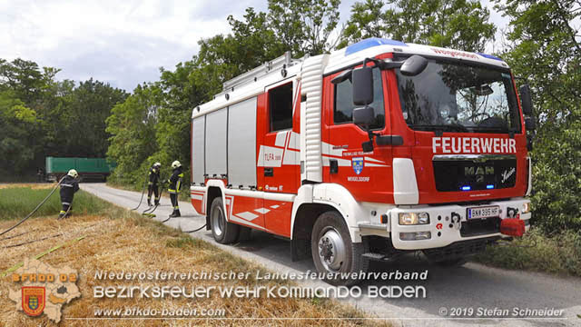 20190705 Abgeerntetes Feld sowie mehrere Rund-Stroballen bei Weigelsdorf abgebrannt  Foto:  Stefan Schneider BFK Baden