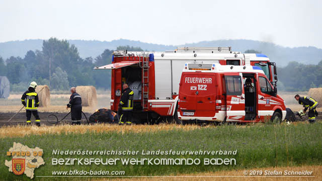 20190705 Abgeerntetes Feld sowie mehrere Rund-Stroballen bei Weigelsdorf abgebrannt  Foto:  Stefan Schneider BFK Baden