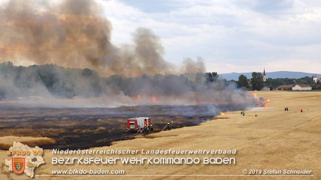 20190705 Feuerwehren aus dem Bezirk Baden unterstützen bei 35 Hektar Getreidefeld in Flammen Foto: © Stefan Schneider BFK Baden 20190705 Feuerwehren aus dem Bezirk Baden unterstützen bei 35 Hektar Getreidefeld in Flammen Foto: © Stefan Schneider BFK Baden