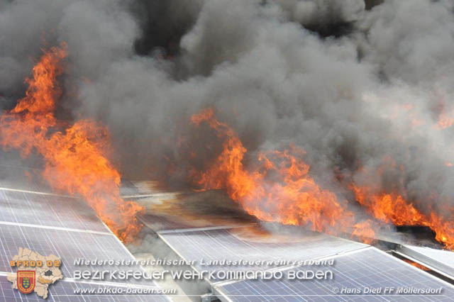 20190715 Brand mehrerer Photovoltaikpaneele am Dach einer Halle im Gewerbepark-Traiskirchen  Foto:  Hans Dietl FF Mllersdorf 