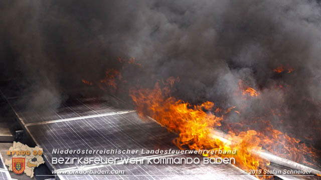 20190715 Brand mehrerer Photovoltaikpaneele am Dach einer Halle im Gewerbepark-Traiskirchen  Foto:  Stefan Schneider BFK Baden