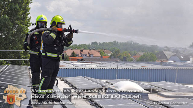 20190715 Brand mehrerer Photovoltaikpaneele am Dach einer Halle im Gewerbepark-Traiskirchen  Foto:  Stefan Schneider BFK Baden