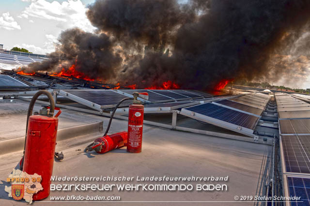 20190715 Brand mehrerer Photovoltaikpaneele am Dach einer Halle im Gewerbepark-Traiskirchen  Foto:  Stefan Schneider BFK Baden