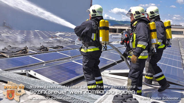 20190715 Brand mehrerer Photovoltaikpaneele am Dach einer Halle im Gewerbepark-Traiskirchen  Foto:  Stefan Schneider BFK Baden