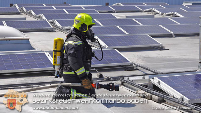 20190715 Brand mehrerer Photovoltaikpaneele am Dach einer Halle im Gewerbepark-Traiskirchen Foto: © Stefan Schneider BFK Baden 20190715 Brand mehrerer Photovoltaikpaneele am Dach einer Halle im Gewerbepark-Traiskirchen Foto: © Stefan Schneider BFK Baden