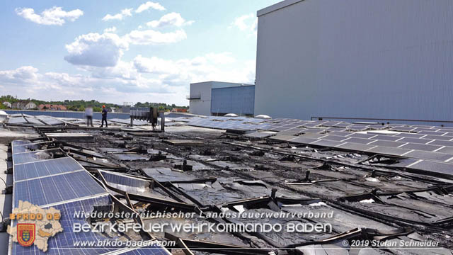 20190715 Brand mehrerer Photovoltaikpaneele am Dach einer Halle im Gewerbepark-Traiskirchen Foto: © Stefan Schneider BFK Baden 20190715 Brand mehrerer Photovoltaikpaneele am Dach einer Halle im Gewerbepark-Traiskirchen Foto: © Stefan Schneider BFK Baden