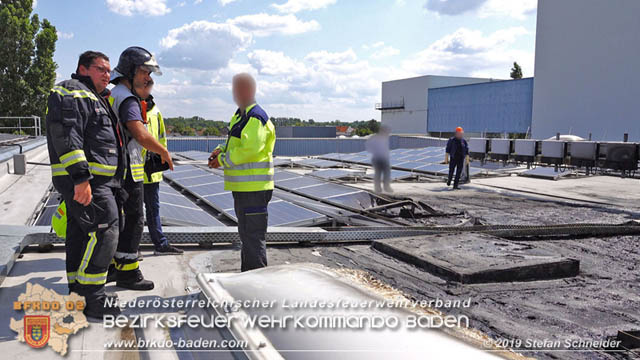 20190715 Brand mehrerer Photovoltaikpaneele am Dach einer Halle im Gewerbepark-Traiskirchen Foto: © Stefan Schneider BFK Baden 20190715 Brand mehrerer Photovoltaikpaneele am Dach einer Halle im Gewerbepark-Traiskirchen Foto: © Stefan Schneider BFK Baden