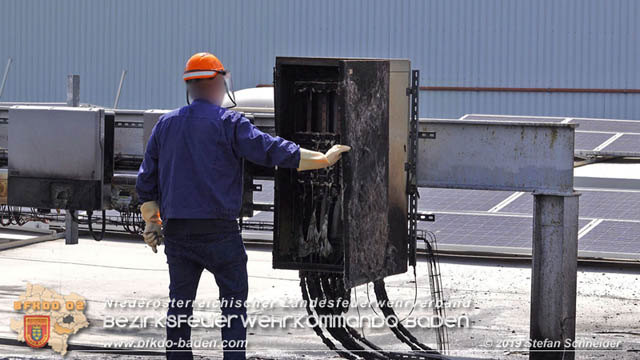 20190715 Brand mehrerer Photovoltaikpaneele am Dach einer Halle im Gewerbepark-Traiskirchen Foto: © Stefan Schneider BFK Baden 20190715 Brand mehrerer Photovoltaikpaneele am Dach einer Halle im Gewerbepark-Traiskirchen Foto: © Stefan Schneider BFK Baden