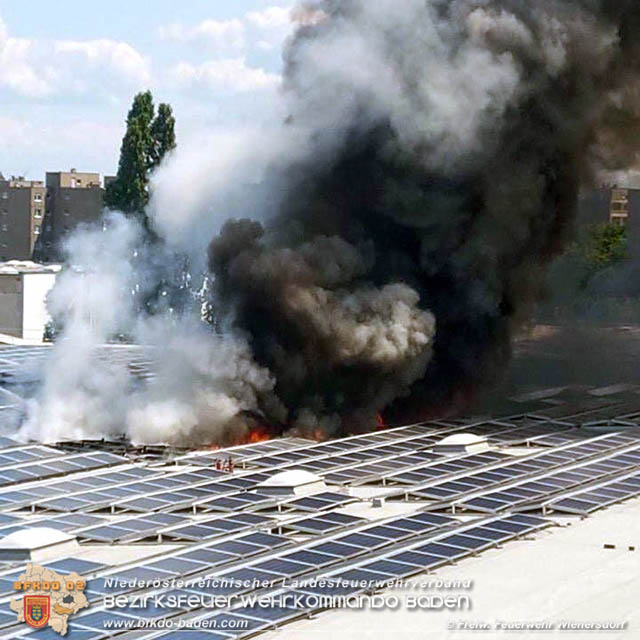 20190715 Brand mehrerer Photovoltaikpaneele am Dach einer Halle im Gewerbepark-Traiskirchen  Foto:  Freiwillige Feuerwerh Wienersdorf