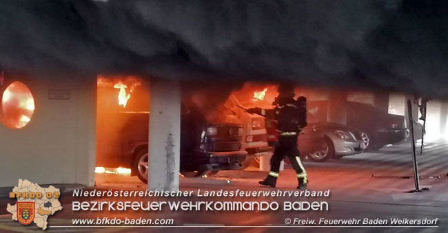 20200304 Fahrzeugbrand in Badener Parkdeck Zentrum Sd  Foto:  FF Baden Weikersdorf
