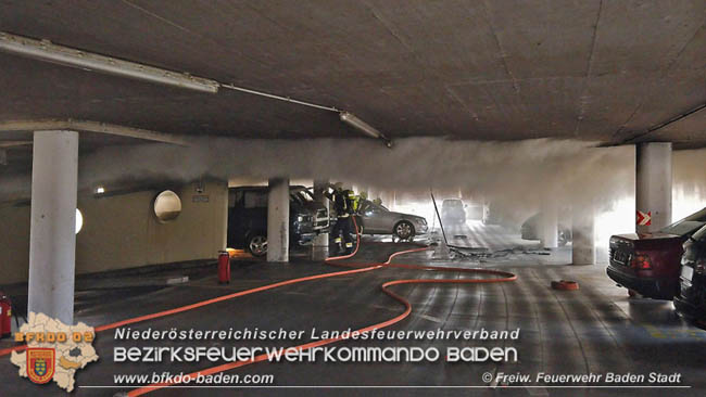 20200304 Fahrzeugbrand in Badener Parkdeck Zentrum Sd  Foto:  FF Baden-Stadt / Stefan Schneider