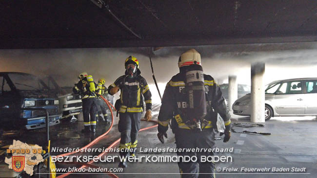 20200304 Fahrzeugbrand in Badener Parkdeck Zentrum Sd  Foto:  FF Baden-Stadt / Stefan Schneider