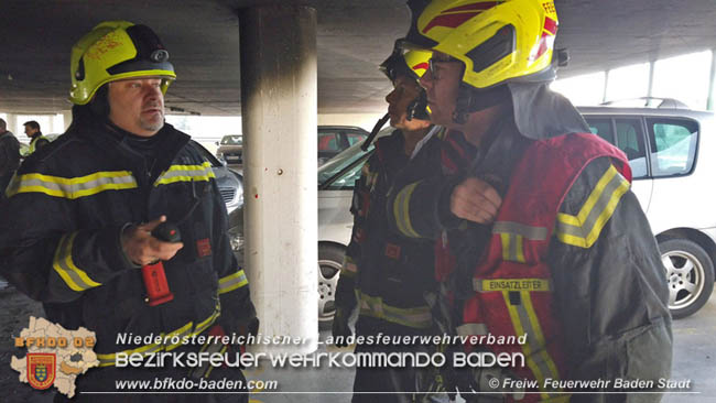 20200304 Fahrzeugbrand in Badener Parkdeck Zentrum Sd Foto:  FF Baden-Stadt / Stefan Schneider