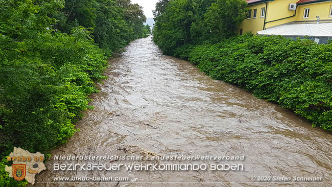 20200621 Hochwasserfhrende Schwechat im Stadtgebiet von Baden  Fotos:  Stefan Schneider