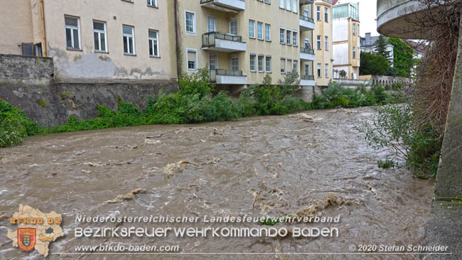 20200621 Hochwasserfhrende Schwechat im Stadtgebiet von Baden  Fotos:  Stefan Schneider