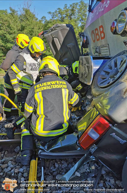 20200629 Pkw von Aspangbahn erfasst in Tattendorf Foto: © FF Oberwaltersdorf 20200629 Pkw von Aspangbahn erfasst in Tattendorf Foto: © FF Oberwaltersdorf