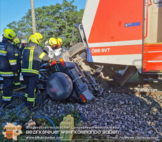 20200629 Pkw von Aspangbahn erfasst in Tattendorf Foto: © FF Oberwaltersdorf 20200629 Pkw von Aspangbahn erfasst in Tattendorf Foto: © FF Oberwaltersdorf