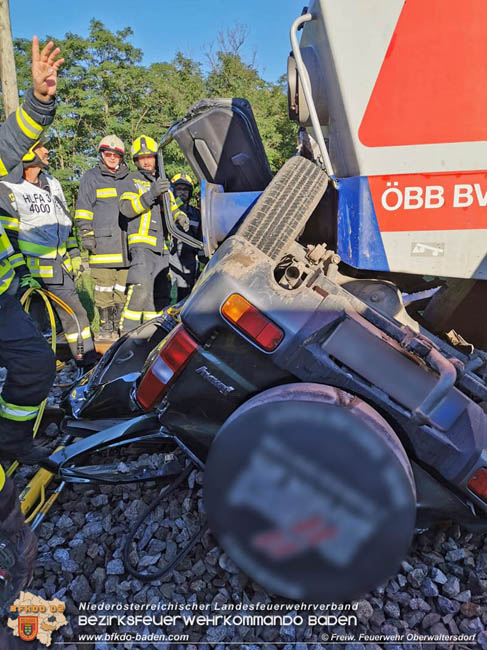 20200629 Pkw von Aspangbahn erfasst in Tattendorf   Foto:  FF Oberwaltersdorf