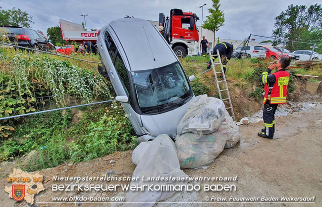 20200818 Kleinwagen verunfallt in Baden Ortsteil Weikersdorf   Foto:  Freiwillige Feuerwehr Baden Weikersdorf