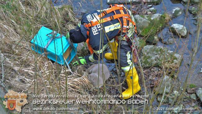 20210110 Stubentiger "Aladin" aus 4. Stock in tieferliegendes Bachbett gestrzt in Baden Ortsteil Leesdorf  Foto:  Stefan Schneider BFKDO Baden