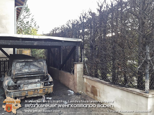 20210514 Pkw brennt unter Carport in einer Günselsdorfer Wohnsiedlung  Foto: © Freiwillige Feuerwehr Günselsdorf
