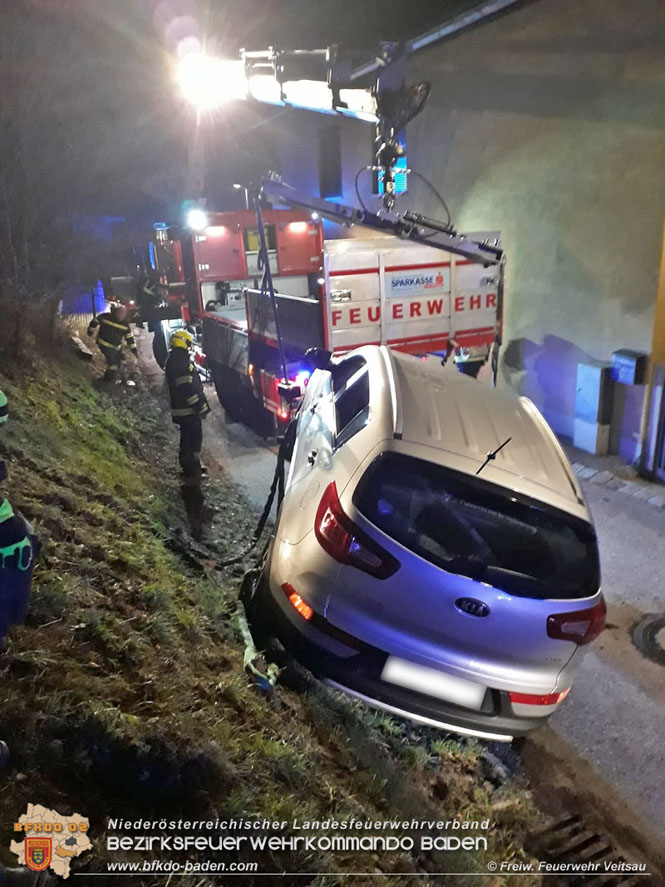 20211227 Pkw mit zwei Insassen in Schrglage - Veitsau   Foto:  Freiwillige Feuerwehr Veitsau