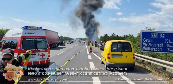 20220716 Fahrzeugbrand auf der A2 bei Leobersdorf Foto: Freiwillige Feuerwehr Baden-Leesdorf 20220716 Fahrzeugbrand auf der A2 bei Leobersdorf Foto: Freiwillige Feuerwehr Baden-Leesdorf