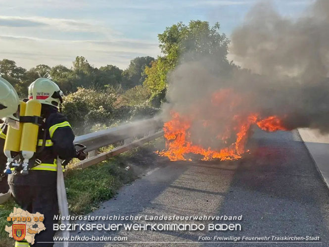 20221010 Fahrzeugbrand auf der A2 Sdautobahn Richtung Wien  Foto: Freiwillige Feuerwehr Traiskirchen-Stadt