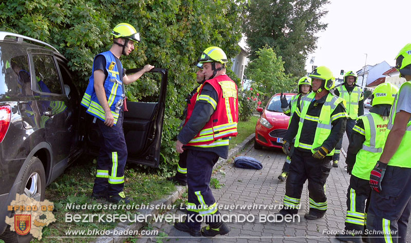 20250822_Pkw Lenkerin prallt im Ortsgebiet frontal gegen Baum Foto: Stefan Schneider BFKDO BADEN 20250822_Pkw Lenkerin prallt im Ortsgebiet frontal gegen Baum Foto: Stefan Schneider BFKDO BADEN