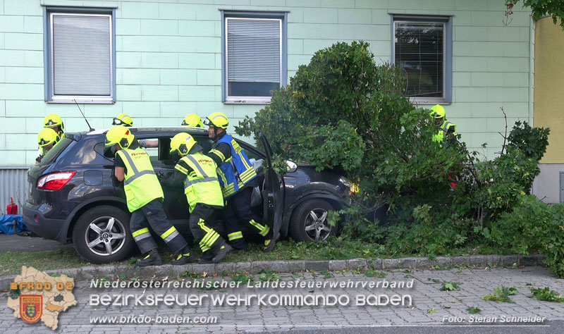 20250822_Pkw Lenkerin prallt im Ortsgebiet frontal gegen Baum Foto: Stefan Schneider BFKDO BADEN 20250822_Pkw Lenkerin prallt im Ortsgebiet frontal gegen Baum Foto: Stefan Schneider BFKDO BADEN