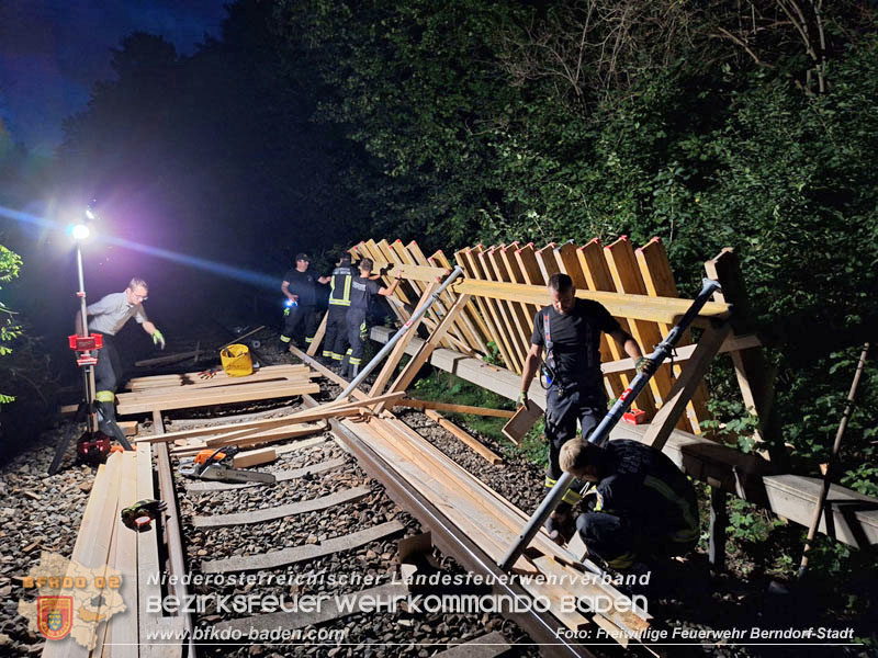 20250911_Felsblock droht auf die Geleise der Triestingtal Bahnstrecke zu stürzen - Kontrollierte Sprengung Foto: Freiwillige Feuerwehr Berndorf-Stadt / Florian Stadler