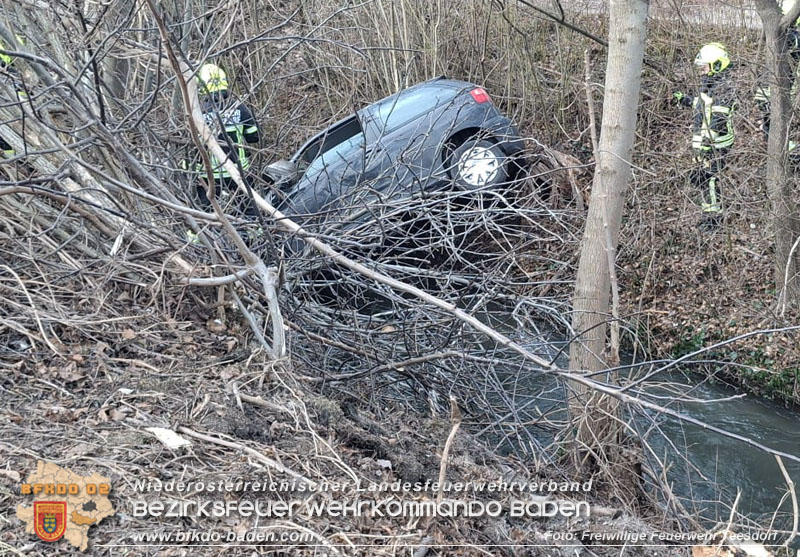 20260107_Pkw Bergung - Fahrzeug im Bachbett in Teesdorf  Foto: FF Teesdorf