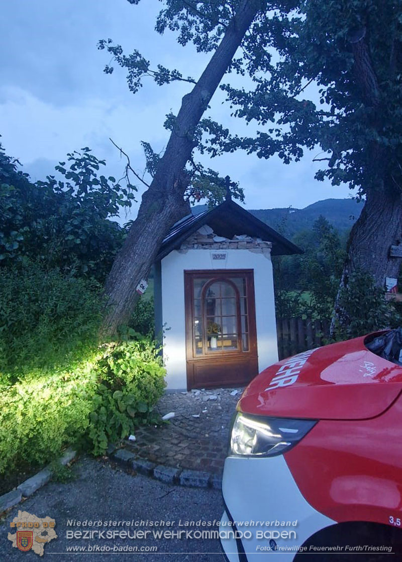 20260817_Gro�er Baum kippt gegen Kapelle - Foto: FF Furth/Triesting