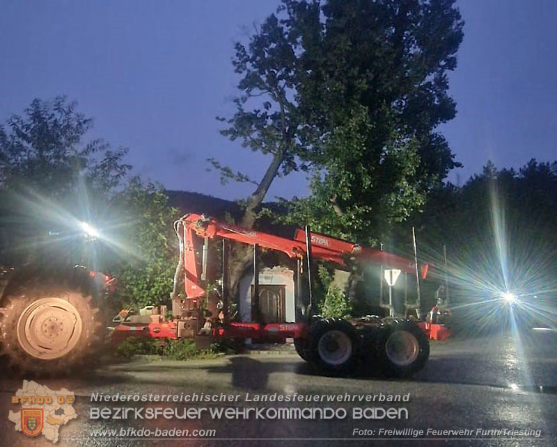 20260817_Gro�er Baum kippt gegen Kapelle - Foto: FF Furth/Triesting