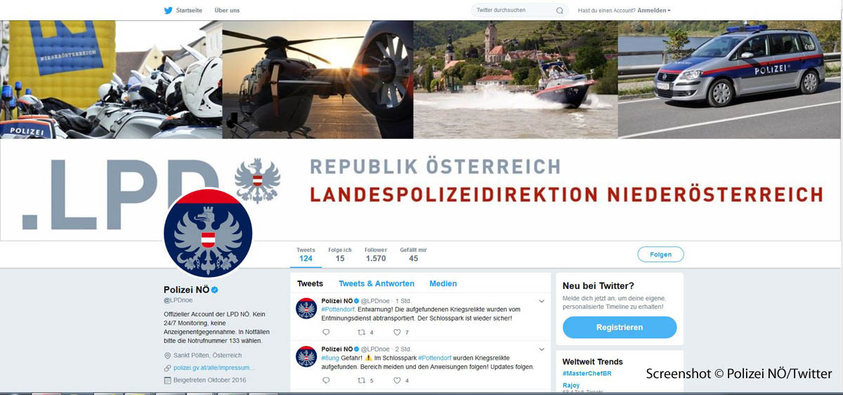 20170726 Erstmalig wurde die neue KATWARN-App nach Kriegsreliktenfund im Schloss Park Pottendorf eingesetzt  Foto: Screenshot Polizei N/Twitter