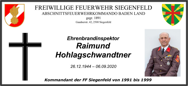 Parte Ehrenbrandinspektor Raimund Hohlagschwandtner Parte Ehrenbrandinspektor Raimund Hohlagschwandtner