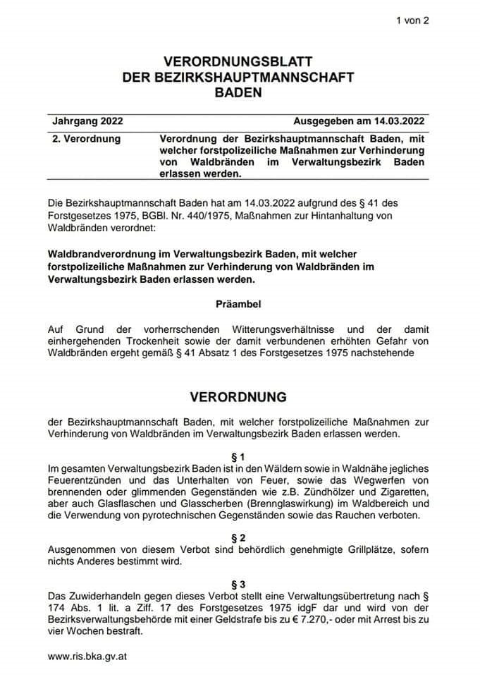 Waldbrandverordnung 2022 BH BADEN