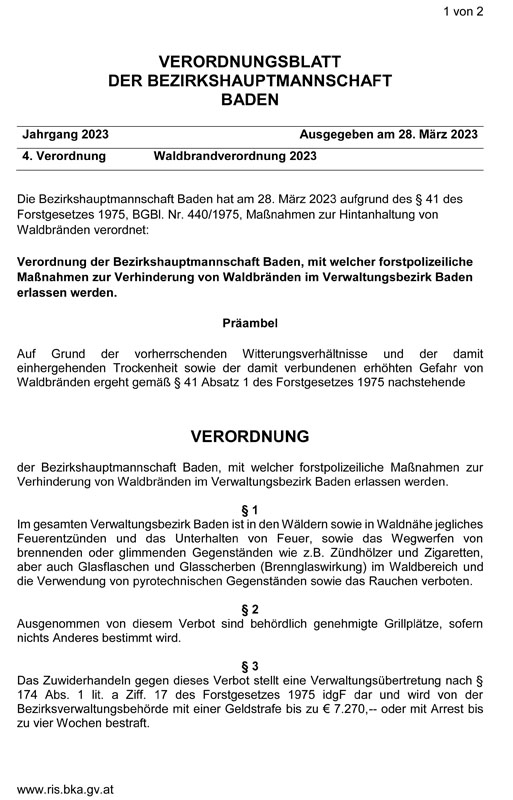 Waldbrandverordnung 2023 BH BADEN