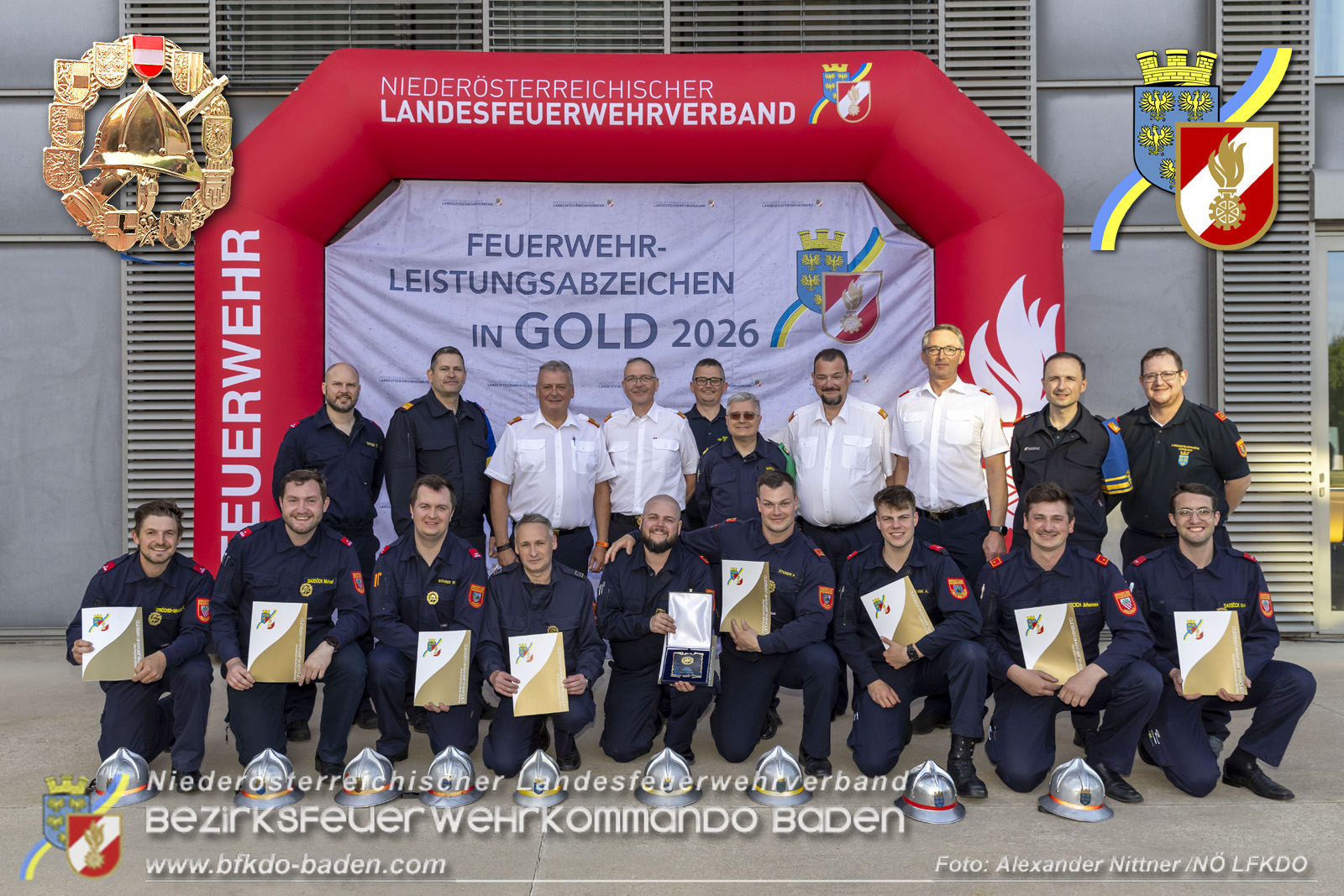 Die erfolgreichen "Maturanten" beim FLA GOLD 2026 aus dem Bezirk BADEN  Foto: Alexander Nittner N� LFKDO Grafik: Stefan Schneider BFKDO