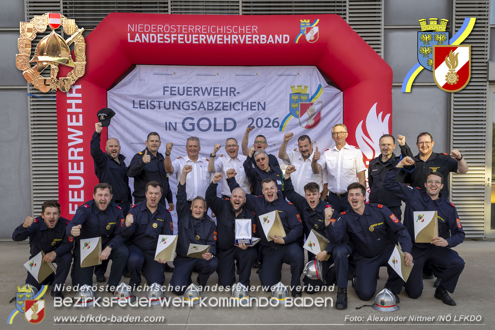 Die erfolgreichen "Maturanten" beim FLA GOLD 2026 aus dem Bezirk BADEN  Foto: Alexander Nittner N� LFKDO Grafik: Stefan Schneider BFKDO